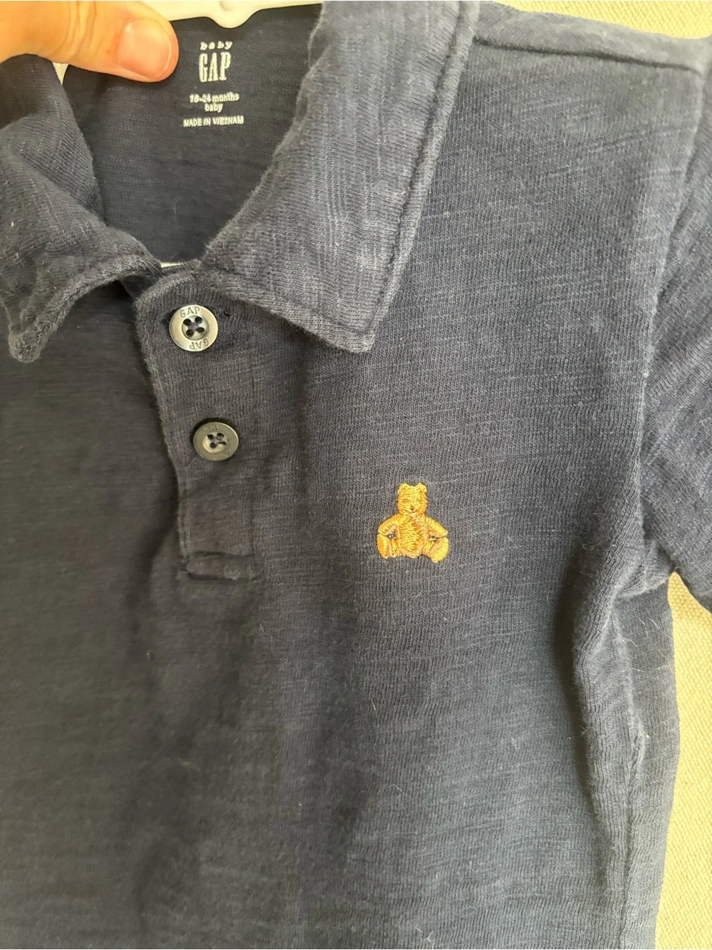 Baby Gap Boys Classic Pique Polo Shirt Navy Blue Teddy Bear 12-18 Months One